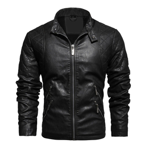Chaqueta de invierno ajustada táctica de calle para hombre, cortavientos informal, prendas de vestir, cuero PU, cuello levantado, forro polar para - Product Image 1