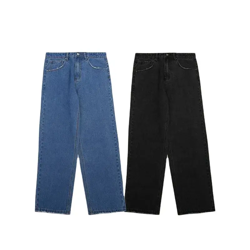 بنطلون جينز رجالي أزرق واسع صناعة واسعة من جينز أزياء الشارع