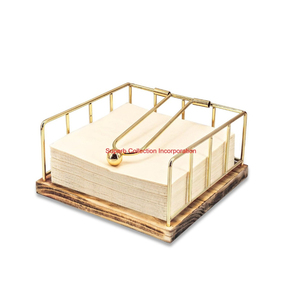 Porte-serviettes en métal doré moderne et distributeur de mouchoirs carrés à base en bois pour table à manger, cuisine, restaurant et décoration intérieure - Product Image 6