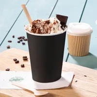 Gobelets en papier pour boissons chaudes, grand format, à paroi simple, bio-revêtement, noir, Ø 90 mm, 300 ml (12 oz) - 1000 pcs/carton