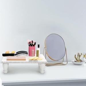 Bandeja de exhibición escalonada multifuncional hecha a mano de madera rústica con guirnalda de cuentas borlas decoración de patrón geométrico - Product Image 3