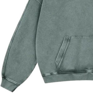 เสื้อฮู้ดดี้สีเขียวเทาฟอกสีสไตล์วินเทจทรงโอเวอร์ไซส์ ผ้าฝ้ายฟลีซเนื้อนุ่ม สไตล์ลำลองสตรีทแวร์ เหมาะสำหรับฤดูหนาว - Product Image 3