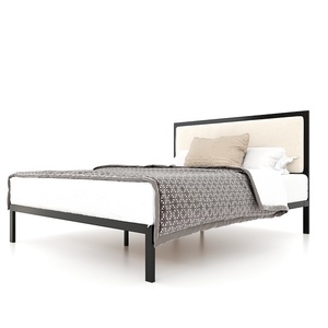 Lit double GN68039 au design japonais moderne avec cadre en fer et bois de caoutchouc massif, taille Queen, mobilier de chambre à coucher - Product Image 5