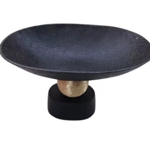 Bol de service sur pied en métal, design luxueux, fait main, écologique, sans danger pour les aliments, élégant, décoration de table, parfait pour les centres de table de fête, noir - Product Image 1