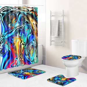 Psychedelic Print <b>Bathroom</b> Rug <b>Set</b> Shower Curtain Toilet Cover Bath <b>Mat</b> 4 Piece <b>Set</b> - Product Image 2