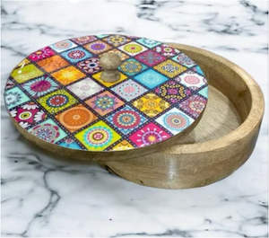 Large Mid-Century Modern Curved Wood <b>Bowl</b> <b>Lid</b> Softel Natural Plain Chapati Wooden Dinnerware Classic Design Polished Technique - Product Image 1