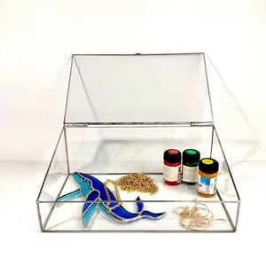 Boîte à bijoux en verre avec cadre en métal miniature doré pour femmes, boîte de rangement pour bijoux, boîte cadeau, boîte en verre, finition antique - Product Image 5