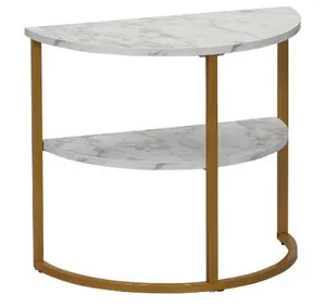 Half Moon Beistell tisch mit Lager regal Weißer Marmor und Gold Metall Semi Round Table Hand gefertigter Tisch
