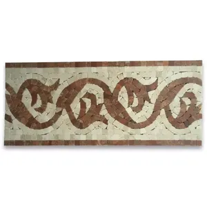 B0022P Porcelana Mármol Mosaico Borde Listello Azulejo Floral Rojo Madera 5,9x13,8 Acabado brillante para Interior para ladrillo refractario en habitaciones - Product Image 1