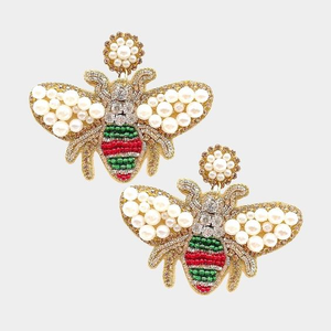 Pendientes de gota de declaración con temática de abeja intrincada hecha a mano de calidad superior bordado semilla cuenta abeja exquisita semilla con cuentas Exh - Product Image 2