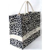 Bolsas de lona gruesas, bolsa de compras de estilo de vida elegante y elegante con estampado de leopardo bajo su marca, bolsas de promoción de lona con estampado de leopardo