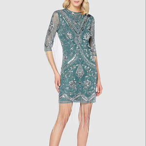 Robe de soirée élégante et modeste pour femmes de haute qualité, droite, brodée, avec de longues paillettes et des perles pour adultes - Product Image 1