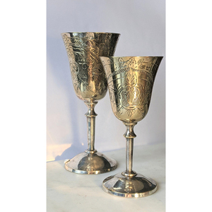 แก้วไวน์โลหะสีเงินพร้อมถ้วยสีวินเทจแกะสลักที่ดีที่สุด - Product Image 6