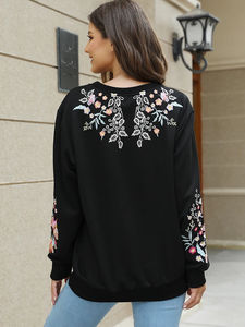 Sweat à capuche brodé pull sweat noir coton automne ample Harajuku Vintage Streetwear femme haut - Product Image 3