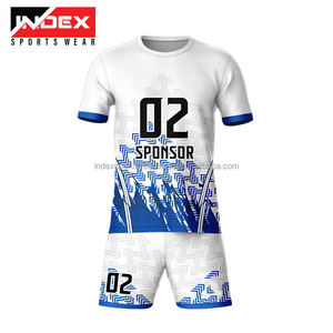 Ensemble de maillots de volley INDEX bleu à imprimé géométrique sublimé, col rond, manches courtes, évacuation de l'humidité, unisexe adulte - Product Image 5