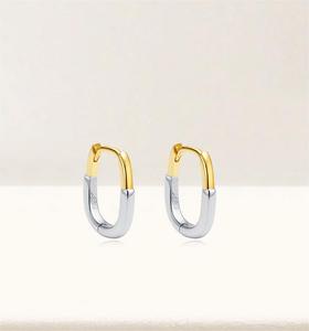 <span class=keywords><strong>Orecchini</strong></span> spessi <span class=keywords><strong>rettangolari</strong></span> a forma di U 925 alla moda in argento bicolore alla moda con zircone rodio placcato in <span class=keywords><strong>oro</strong></span> per regalo - Product Image 5