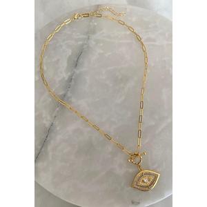 Collana con occhi in pietra zircone con catena di base placcata in oro - Product Image 1