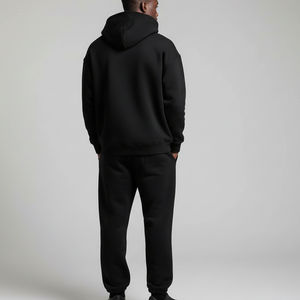 Survêtements noirs de haute qualité, poids lourd, ensemble 2 pièces, logo brodé personnalisé, sweat-shirt en molleton français et pantalon de jogging, ensemble pour hommes - Product Image 2