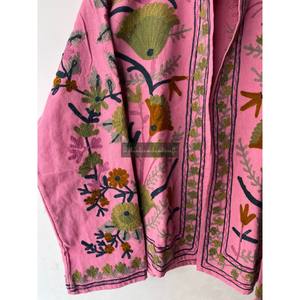 Manteau en tissu de coton Suzani veste brodée à la main sans fermeture décontracté hiver et printemps unisexe fête porter veste courte manteau - Product Image 2