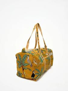 Bolsa de lona impresa con bloque de mano mostaza-Bolsa de viaje de fin de semana duradera ecológica de lujo con cremallera de gran capacidad hecha Rajasthan Sport - Product Image 4