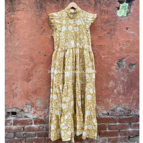 파티웨어 여성을위한 맞춤형 드레스 인도면 드레스 여름 플라워 프린트 롱 드레스 수제 민소매