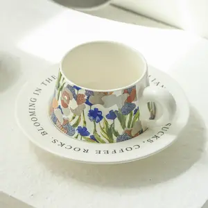 Wholesale 8 Ounces Cappuccino Cups with Saucers Luxury Porcelain Tea Cup Set Coffee Mugs for Latte Mocha& Mulled Drinks