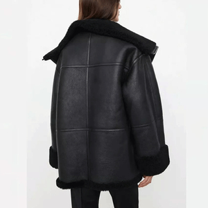 Elegante personalizar tendencias de invierno mujer chaqueta de lana de cuero ropa Streetwear Casual grueso suelto motocicleta chaqueta de piel - Product Image 6