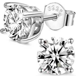 Classic Moissanite Stud <b>Earrings</b> 925 Sterling Silver VVS Lab Diamond Solitaire Sparkly Round Cut <b>Earrings</b> for Women and <b>Men</b> - Product Image 1
