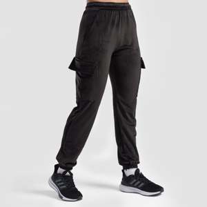 Pantalon cargo palazzo noir en velours taille haute pour femme, respirant, style décontracté et technique froissée - Product Image 5