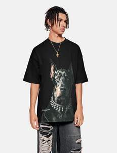 Streetwear T-shirt décontracté 100% coton solide motif avant Logo coupe ample tissu tricoté - Product Image 2