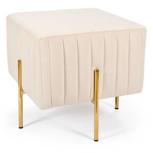 Pouf carré moderne en velours bleu, repose-pieds en métal et fer, pour la maison - Product Image 1