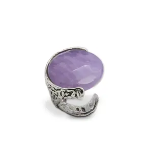 Fine jewellery handcrafted best quality 925 silver ring with open stem and hard semi-precious stone