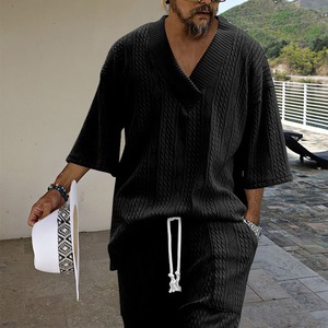 Survêtement pour hommes 2025 nouveau décontracté ample Jacquard tricot grande taille à manches courtes T-Shirt Shorts 2 pièces survêtement survêtement ensemble court hommes - Product Image 1