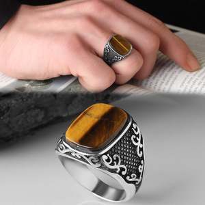 Wholesale Azuris VALKH1122 925 Sterling Silver Ottoman Style <b>Men's</b> <b>Ring</b> with Naturel Stone Agate Handmade in Turkey - Product Image 2