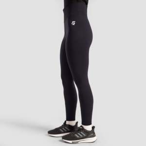 Leggings de sport BodyBounce noirs, taille plus XS-XXL, taille élastique, collants de gym respirants en Spandex/Nylon, caractéristiques fitness - Product Image 1