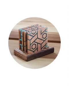 Posavasos de madera para bebidas con piezas de soporte Posavasos de madera Juego de posavasos para Bar Cocina Hogar en Star Crafts India - Product Image 5
