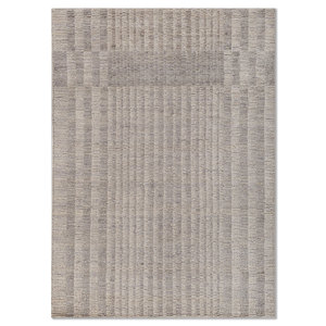 Alfombra de Lana Tejida a Mano Jaipur Rugs ZA, Diseño Contorneado Gris y Negro a Rayas, para Sala de Estar o Pasillo, Estilo Rompecabezas Rectangular, Material Viscosa - Modelo - Product Image 1