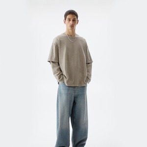 Premium 100% Cotton Men's Long-Sleeved <b>T</b>-<b>Shirt</b> Set Double-Layer <b>Thick</b> Woven Fabric Custom Logo Blank Unisex Plain <b>T</b>-<b>Shirt</b> - Product Image 3