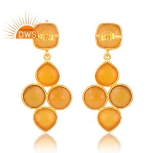 Pendientes colgantes de piedras preciosas de Calcedonia amarilla Natural chapados en oro de 18 quilates de plata esterlina superventas, fabricante de joyería fina Demi - Product Image 4