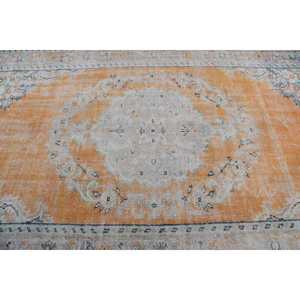 Tapis turc, grand tapis de 5,8 x 9,4 pieds, tapis en laine orange et bleu - Product Image 5