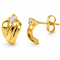 JJBRAVO Pendientes Geométricos de Oro Sólido de 14k con Circonitas Cúbicas Engastadas, Joyería Fina Elegante y Romántica para Mujer, Regalo para Bodas y Fiestas, OEM
