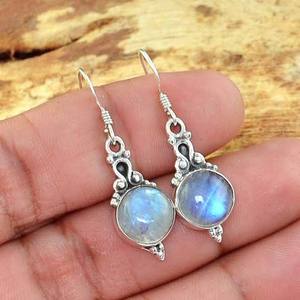 Boucles d'oreilles pendantes en pierre de lune naturelle, magnifiquement renouvelées, en laiton, 8x10 mm, prix de gros - Product Image 5