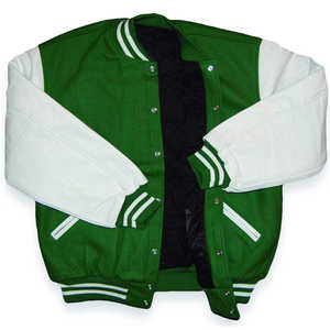 Blouson Bomber Homme Style Universitaire Rayé Vert et Blanc 100% Laine Boutons Recouverts Col Montant Écologique - Product Image 3