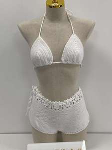Top de Bikini Personalizado para Mujer, Falda de Bikini Tejida a Mano con Cierre de Gancho, Estilo Europeo Americano, Decoración de Encaje, Logotipo en la Cintura - Product Image 2