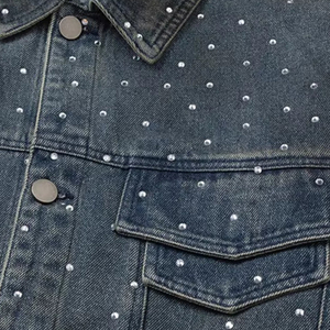 High Quality Embroidery New Fashion Style Trend OEM Manufacturer Custom High Street <b>Rhinestone</b> Denim Worker <b>Jacket</b> Stand Front - Product Image 5