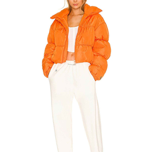 Women's Zipper-Up Cropped Style Quilted Puffer <b>Jacket</b> <b>with</b> Breathable Nylon <b>Lining</b> Waterproof & Windproof Winter Trendy Design - Product Image 3