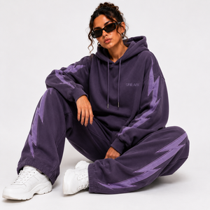 <b>Purple</b> Lightning Hoodie <b>Tracksuit</b> Heavyweight Cotton Oversized Jogger Set Premium Streetwear Sportswear Fleece Lining Quick Dry - Product Image 6