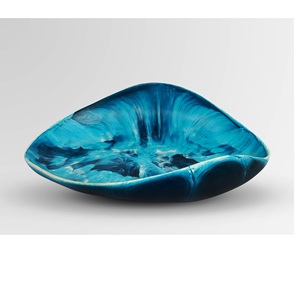 Derniers designs Bol à grandes feuilles Moody Blue Meilleure vente Bol en résine fait à la main Design aspect marbre directement d'Inde - Product Image 5