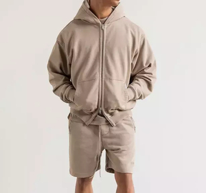 Sudadera con capucha de manga larga 500 Gsm 100% algodón con cremallera completa color personalizado sólido para hombre - Product Image 2