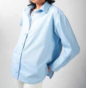 Camisa de Mujer, Azul Claro, Oversize, Manga Larga Raglán, con Botones, Corte Regular, Color Sólido, Tejido de Algodón, Verano, ODM - Product Image 1